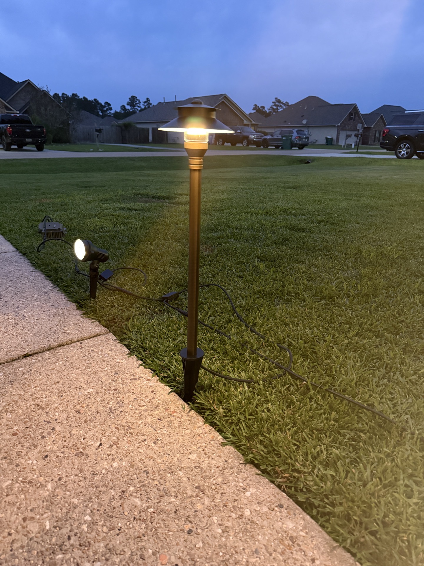 Brass Path Light — permanent exterior lighting in Landscape lighting